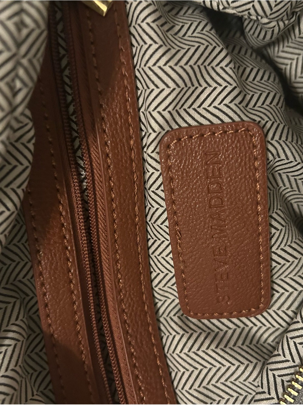 Steve Madden Women's Ruched Taupe Shoulder Bag with Brown Handles - Picture 7 of 7